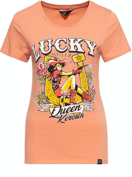 Queen Kerosin Damen Lucky Print T-Shirt Orange