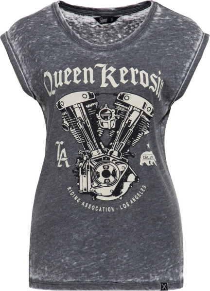Queen Kerosin Damen Enyzm Wash Sleeveless T-Shirt "Cal. Motor" QKU41020