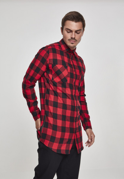 Urban Classics Hemd Side-Zip Long Checked Flanell Shirt Black/Red