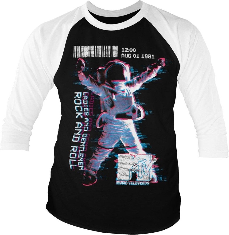MTV Moon Man Baseball 3/4 Sleeve Tee T-Shirt Weiß-Schwarz - Herren / Unisex