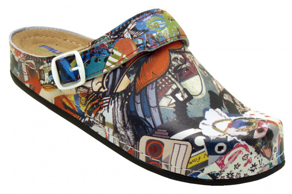 AWC Footwear Berufsschuhe Sandale Comic mit schwarzer PU Sohle in Comicmuster