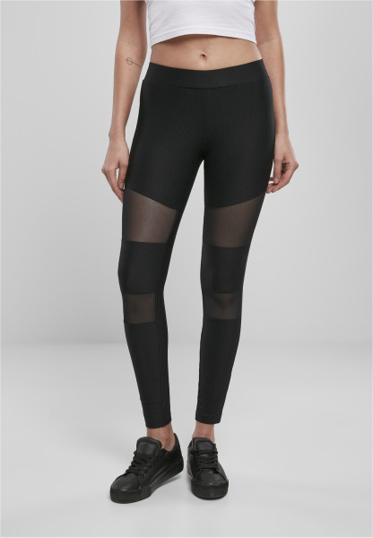 Urban Classics Women Leggings Ladies Tech Mesh Rib Leggings Black