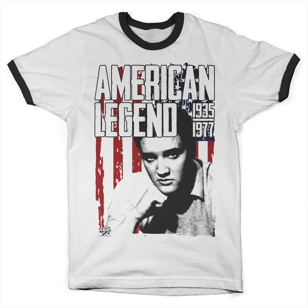 Elvis Presley American Legend Ringer Tee T-Shirt Weiß-Schwarz - Herren / Unisex