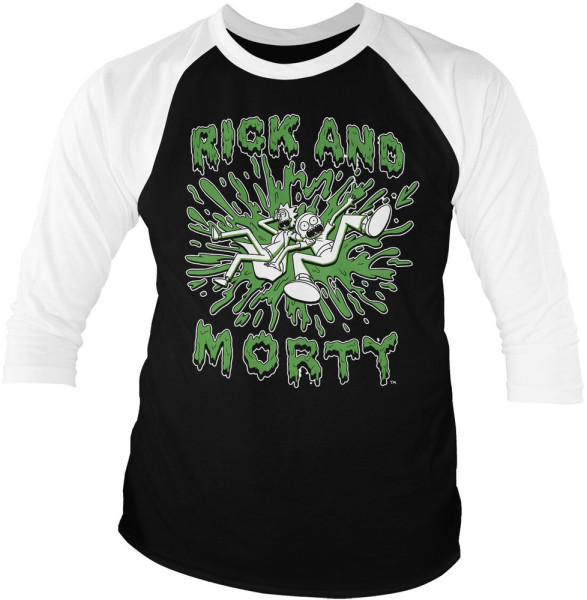 Rick And Morty Splash Baseball 3/4 Sleeve Tee Longsleeve White-Black