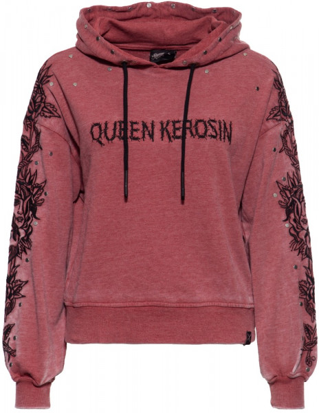 Queen Kerosin Hoodie mit hochwertigen Stickereien und Nieten QK5206176328 Burgund