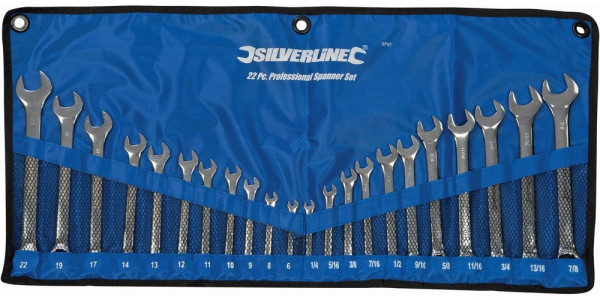 Silverline Schraubenschlüssel Ring-Maulschlüssel, 22-tlg. Satz 6–22 mm u. 1/4–7/8 Zoll
