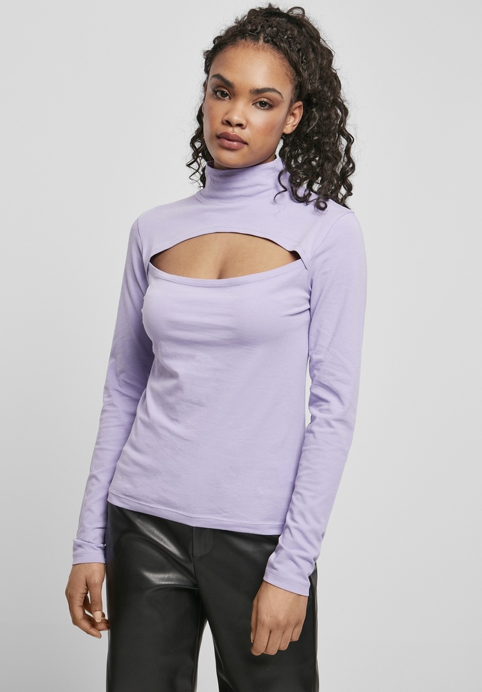 Urban Classics Damen Longsleeve Ladies Cut-Out Turtleneck Longsleeve Lavender - Damen