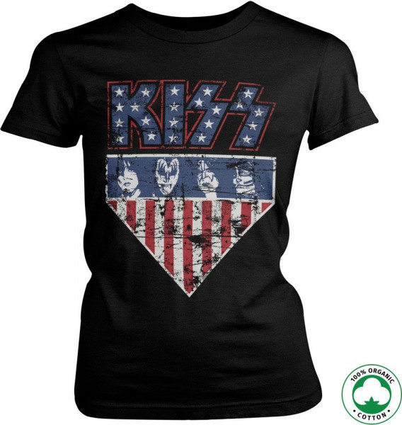 Kiss Stars & Stripes Organic Girly Tee Damen T-Shirt Black