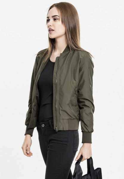 Urban Classics Damen Bomber Jacke Ladies Light Bomber Jacket Darkolive