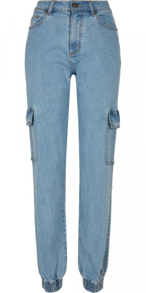 Urban Classics Damen Ladies Organic Stretch Denim Cargo Pants Clearblue Bleached