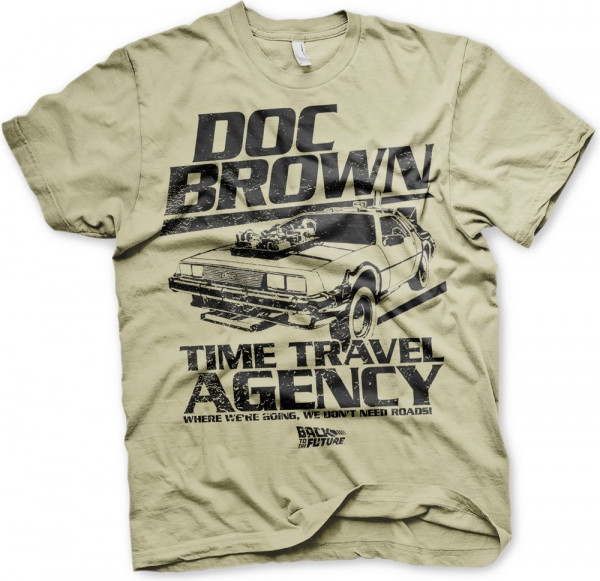 Back to the Future Doc Brown Time Travel Agency T-Shirt Khaki