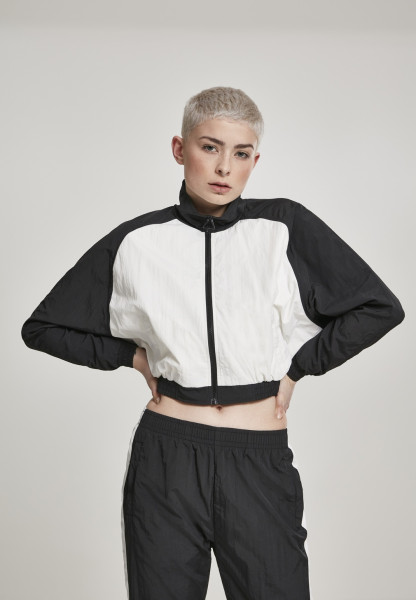 Urban Classics Damen Leichte Jacke Ladies Short Raglan Crinkle Batwing Jacket Black/White