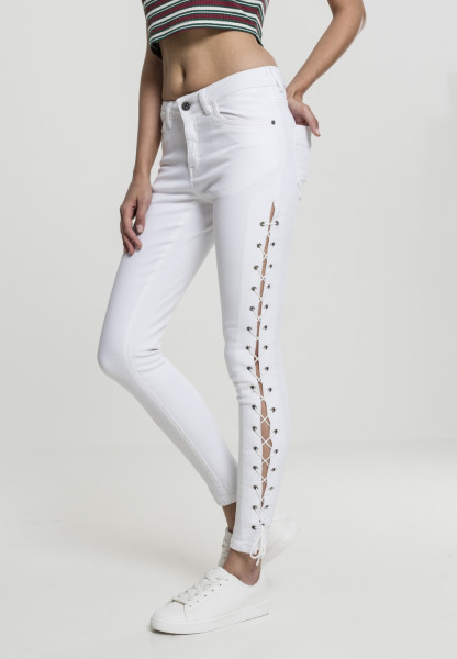 Urban Classics Women Trousers Ladies Denim Lace Up Skinny Pants Grey