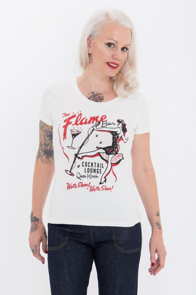 Queen Kerosin Kurzarm Shirt mit coolem Retro-Print QK4195357001 Offwhite