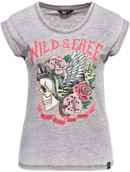 Queen Kerosin Roll-Up T-Shirt Enzymwash mit Print QK4215362402 Schwarz