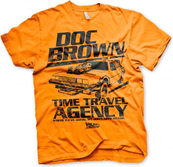 Back to the Future Doc Brown Time Travel Agency T-Shirt Orange