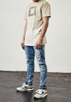 Cayler & Sons Trousers Paneled Denim Pants Distressed Light Blue/White