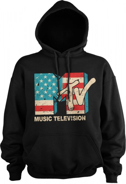 MTV Distressed USA-Flag Hoodie Black