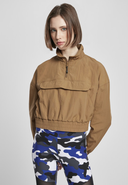 Urban Classics Damen Leichte Jacke Ladies Cropped Crinkle Nylon Pull Over Jacket Midground