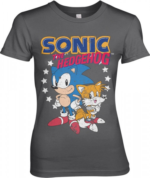 Sonic The Hedgehog Sonic & Tails Girly Tee Damen T-Shirt Dark-Grey