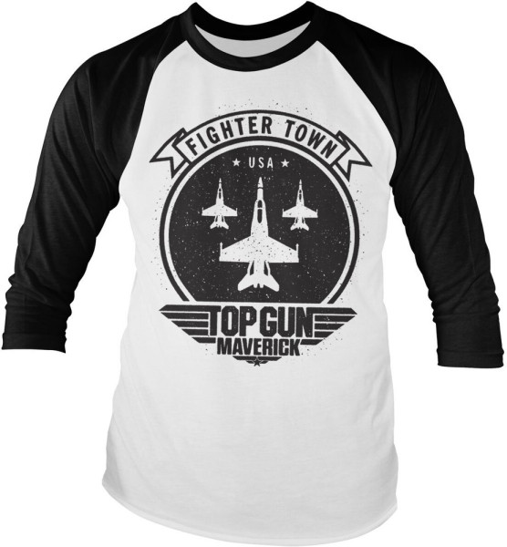 Top Gun Maverick Fighter Town Baseball Long Sleeve Tee Longsleeve White-Black