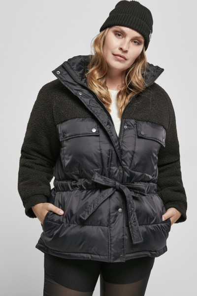 Urban Classics Women Jacket Ladies Sherpa Mix Puffer Jacket Black