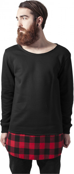 Urban Classics Pullover Long Flanell Bottom Open Edge Crewneck Black/Red