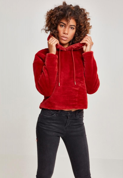 Urban Classics Damen Hoodie Ladies Oversize Short Teddy Hoody Burgundy