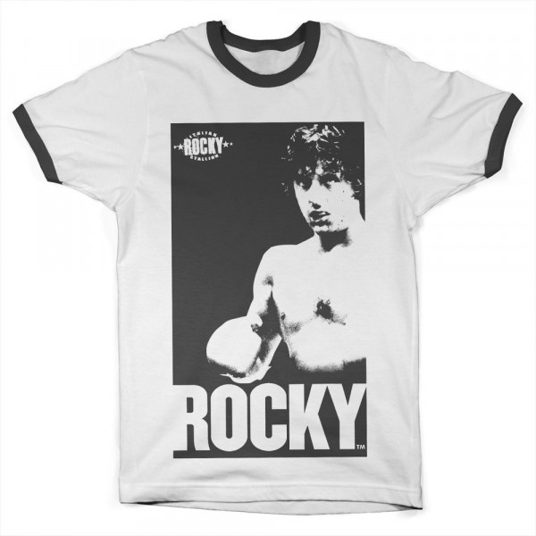 Rocky Vintage Photo Ringer Tee T-Shirt White-Black
