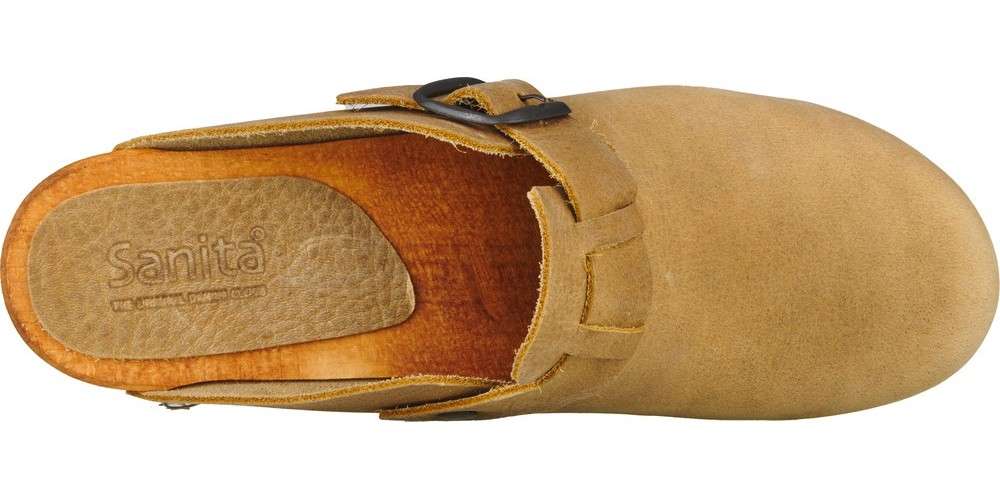 Sanita Malulo Mule Clog | Original Handmade Wooden Leather Clog for Women | Adjustable strap | Lichtbruin | 42 EU