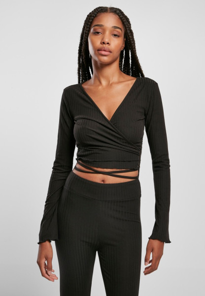 Urban Classics Damen Ladies Cropped Rib Wrapped Longsleeve Black