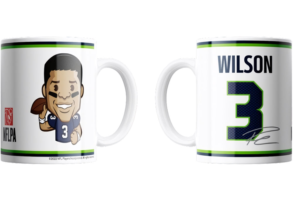 Seattle Seahawks Russell Wilson Emoji Jumbo-Tasse 440 ml American Football NFL Grau-440 ml - Herren / Unisex