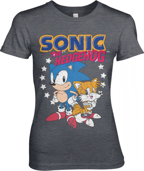 Sonic The Hedgehog Sonic & Tails Girly Tee Damen T-Shirt Dark-Heather