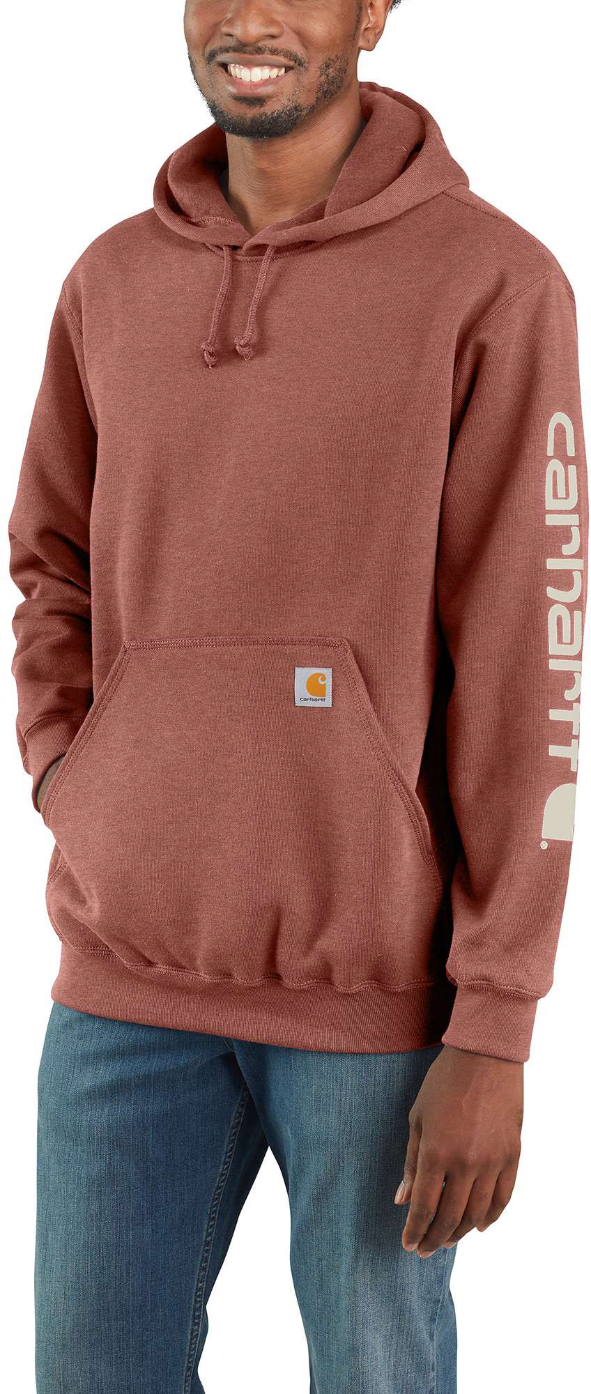 Carhartt Sweatshirt Sleeve Logo Hooded Auburn Heather Hoodies Sweatshirts Men s Clothing Workwear kustom kult