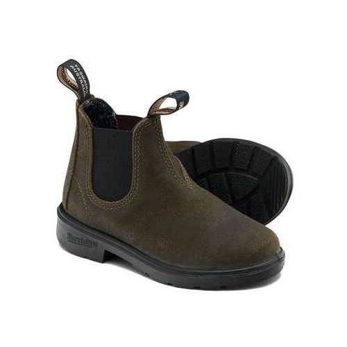 Blundstone Kinder Chelsea Boots #2496 Dark Olive Waxed Suede (Kids) - Herren / Unisex