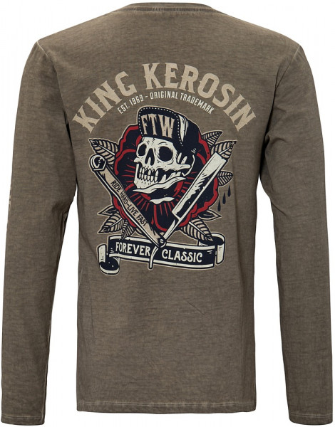 King Kerosin Longsleeve Shirt mit Prints und Oilwash-Effekten KK5195564076 Olivgrün