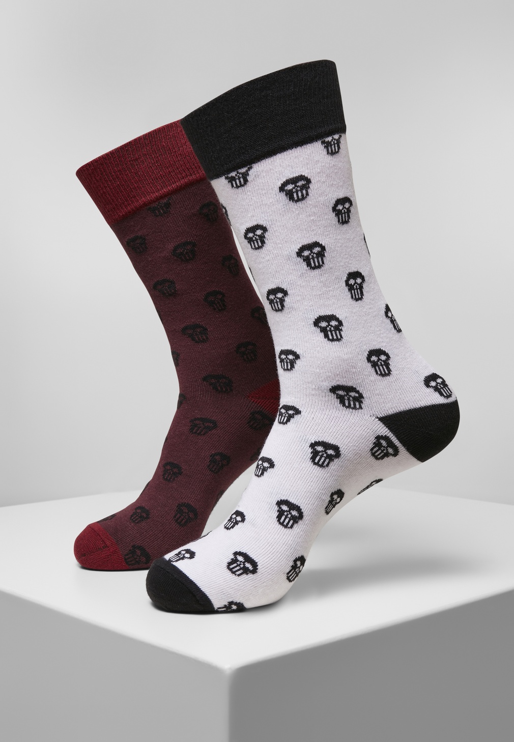 Urban Classics Socken Skull Allover 2-Pack Burgundy/Weiß - Herren / Unisex