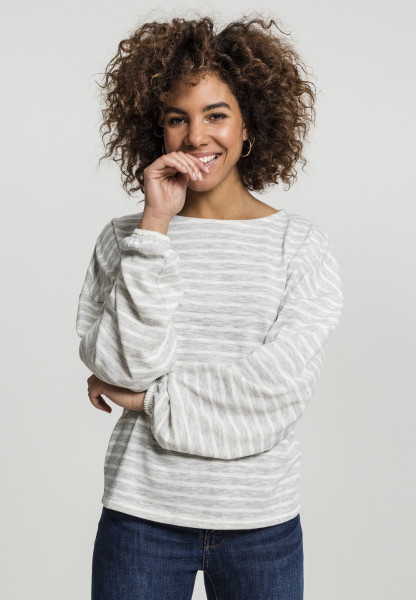 Urban Classics Damen Pullover Ladies Oversize Stripe Pullover Grey/White
