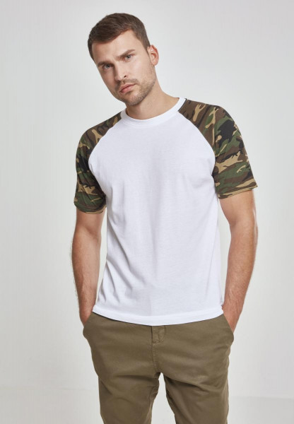 Urban Classics T-Shirt Raglan Contrast Tee White/Wood Camouflage