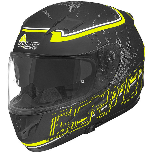 Germot Motorrad Integralhelm GM 306 Matt Schwarz/Fluo-Gelb