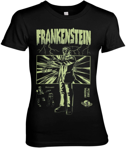 Universal Monsters Frankenstein Retro Girly Tee Damen T-Shirt Black
