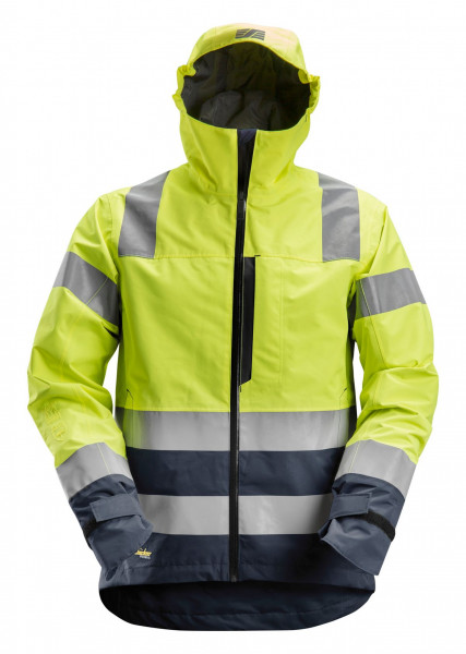 Snickers AllroundWork Hi-Vis wasserdichte Shell Arbeitsjacke, Kl. 3, EN 20471, 343 HV-Gelb-Navy