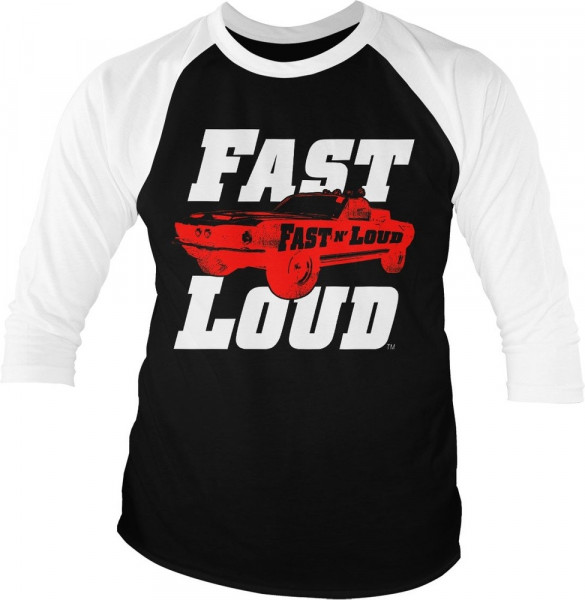 Fast N' Loud Mustang Baseball 3/4 Sleeve Tee T-Shirt White-Black