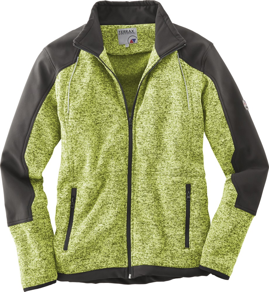 Terrax Workwear Herren Strickfleecejacke mit Stehkragen - Fleecejacke mit kontrastfarbenen Details in Schwarz-Limette-Orange Größe M