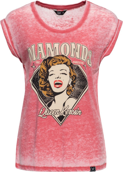 Queen Kerosin Damen Enzymwash T-Shirt "Diamonds" QKI41011