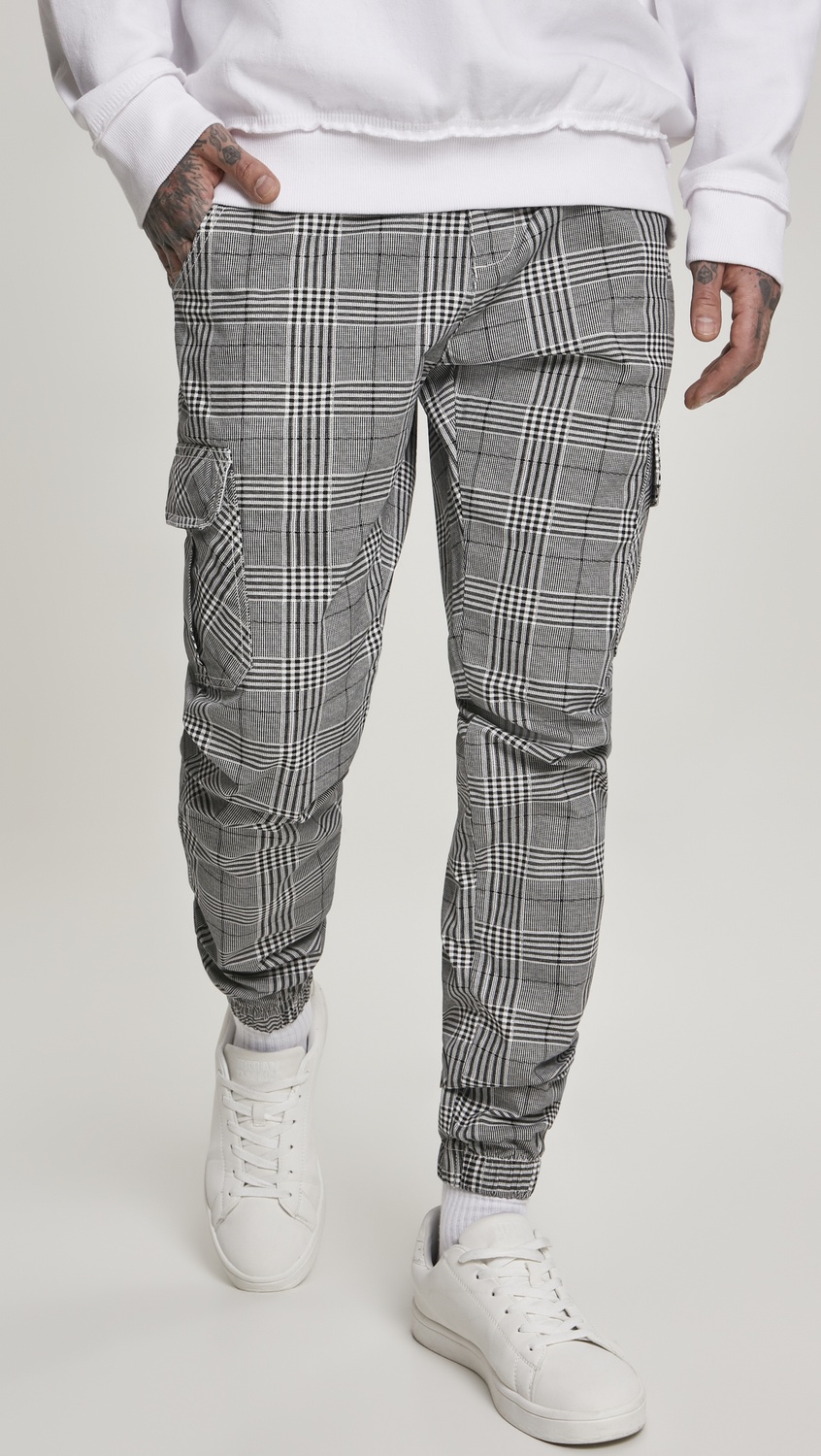Urban Classics Hose AOP Glencheck Cargo Jog Pants Weiß/Schwarz - Herren / Unisex