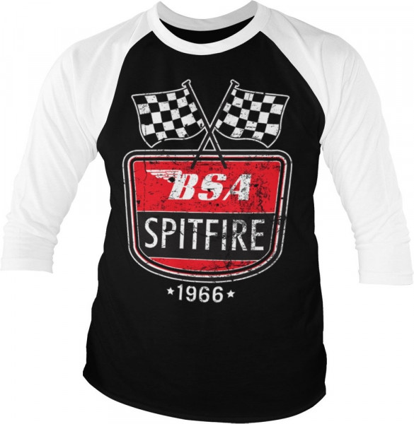 BSA Spitfire 1966 Baseball 3/4 Sleeve Tee T-Shirt White-Black