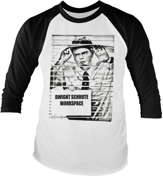 The Office Dwight Schrute Workspace Baseball Long Sleeve Tee Longsleeve White-Black