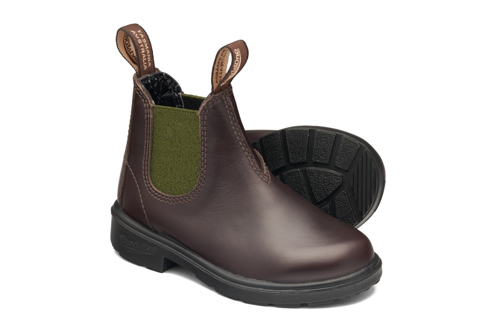 Blundstone Kinder Stiefel Boot #2394 Braun Leather with Olive Elastic (Kids) - Herren / Unisex