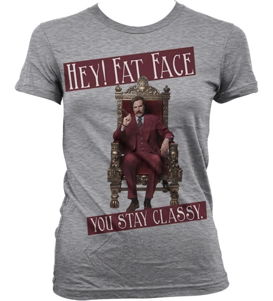 Anchorman 2 Hey! Fat Face Girly T-Shirt Damen Heather-Grey